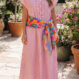 Holly Frilled Detail Half Buttons Short Sleeve Long Dress