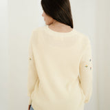 Gemma Mixed Texture Knit Flower Embroidered Detail Casual Sweater