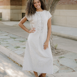 Holly Frilled Detail Half Buttons Short Sleeve Long Dress