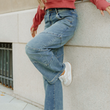 Adeline Exposed Stitching High Waist Barrel Jeans