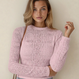 Juliette Semi Sheer Lace Long Sleeve Cropped Top - Light Pink