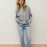 Arianna Stripe Button Front Ribbed Trim Short Cardigan
