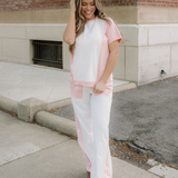 Naylani Color Block Patchwork Tee Drawstring Loose Pant Set