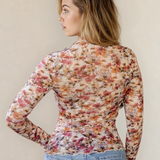 PREORDER Elise Floral Print Mesh Long Sleeve Top | Dropship