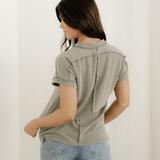 Hadley Crinkle Rib Knit Exposed Seam Round Neck T-shirt