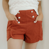 Sienna Button Decor Scalloped Edge High Waist Corduroy Shorts