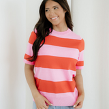 Striped Knitted Sweater Tee - Pink