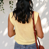 Brielle Hollowed Knit Round Neck Sweater Vest - Yellow