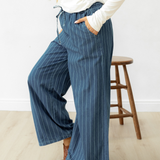 Emilia Wide Leg Waist Pants - Dark Blue | Dropship