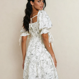 Cleo Square Neck Shirred Back Puff Sleeve Mini Dress