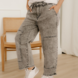 Shiloh Acid Wash Tie Waist Denim Pants