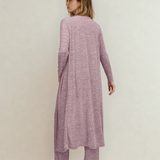 Maggie 3pcs V Neck T Shirt Ribbon Knot Pants Open Duster 3pcs Lounge Set - Rose