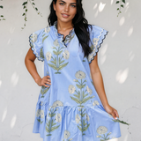 Everrett Scalloped Embroidery Trim V Neck Drop Waist Mini Dress