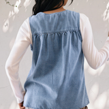 Goldie Denim Pleated Patchwork Sleeveless Top