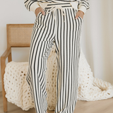 Talia Stripe Ruffle Trim Drop Shoulder Top Drawstring Loose Pant Set