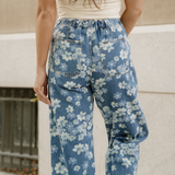 Eliana Floral Printed Drawstring Barrel Jeans