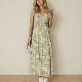Kennedy Smocked Bodice Ruffled Sleeveless Tiered Floral Maxi Dress (wait for sample)