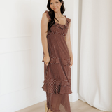 Irene Polka Dot Print Backless Ruffled Tiered Maxi Dress