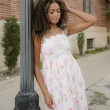 Laylani Contrast Trim Self-tie Straps High Waist Midi Dress