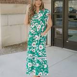 Leila V Neck Ruffled Short Sleeve Flower Maxi Dress