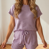 Jaslyn Stripe Breathable Textured Knit Short 2pcs Set