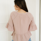 Mae Slit V Neck Ruffled Loose Blouse