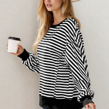 Annie Exposed Seam Drop Shoulder Casual Pullover Top - Black