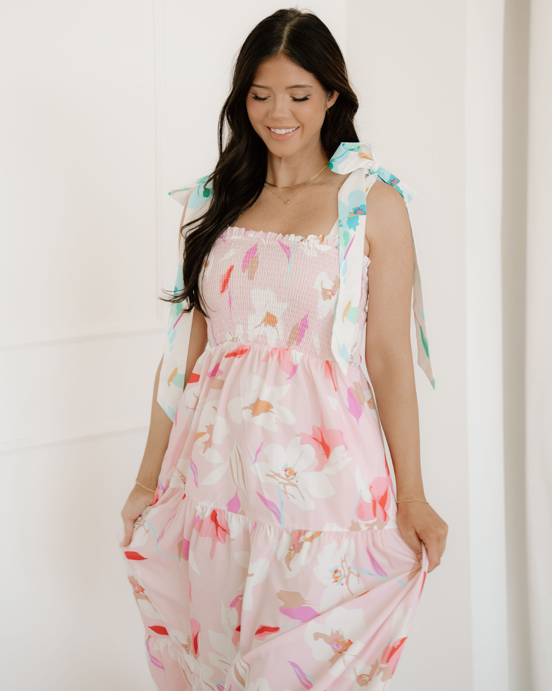 Sunshine Knotted Shoulder Smocked Maxi Dress