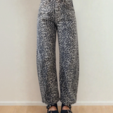 Naeve Leopard Print High Waist Barrel Jeans