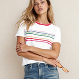 Melanie Rainbow Stripe Print Crewneck T Shirt