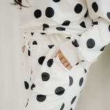 Polka Dot Print Drop Shoulder Pullover Drawstring Jogger Pant Set - Beige