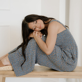 Angelica Square Neckline Stretch High Waist Jumper - Blue Floral