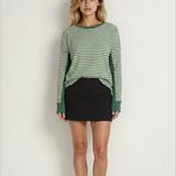 Vanessa Striped Patchwork Knit Drop Shoulder Top - Green