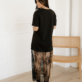 PREORDER Nayeli Short Sleeve T Shirt Lace Maxi Dress - Black