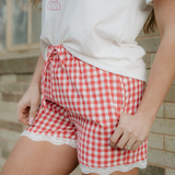 Gingham Lace Patchwork Hem Casual Shorts