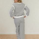 PREORDER Talia Stripe Ruffle Trim Drop Shoulder Top Drawstring Loose Pant Set | Dropship