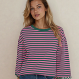 Amira Lace Trim Bell Sleeve Top - Pink/Green