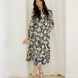 Lucille Split V Neck Long Dress with Sleeves