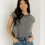 Mineral Wash Boxy Fit Cotton Tank Top - Gray