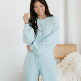 Miles Crop Pullover Drawstring Wide Leg Pants Set - Blue