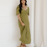 Maleah Polka Dot Print Lacy Neckline Smocked High Waist Maxi Dress
