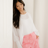 Marley Smocked Cuffs Semi Sheer Long Sleeve Dolman Blouse
