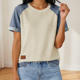 Harley Denim Color Block Patchwork Round Neck Tee