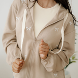 Brielle Bow Embroidered Zip Up Hoodie
