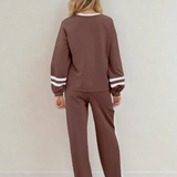 Jordyn Varsity Stripe  Drawstring Wide Leg Pant Set - Chestnut | Dropship