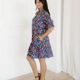 Serena Wild Daisy Floral Split Neck Short Puff Sleeve Mini Dress