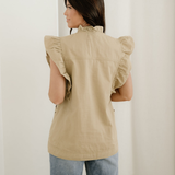 Margot Ruffle Plain Denim Jacket Vest - Khaki
