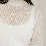 Amara Sheer Lace Bell Sleeve Mock Neck Blouse