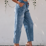 Fallon Medium Wash Cuffed Barrel Jeans