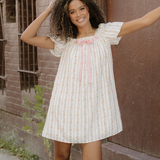 Birdie Ribbon Bow Lace Trim Square Neck Mini Dress